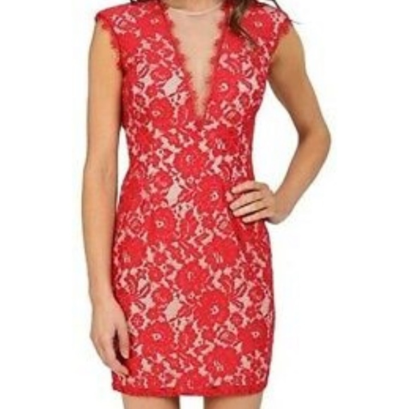Aidan by Aidan Mattox red lace deep V cocktail dress - Picture 1 of 11
